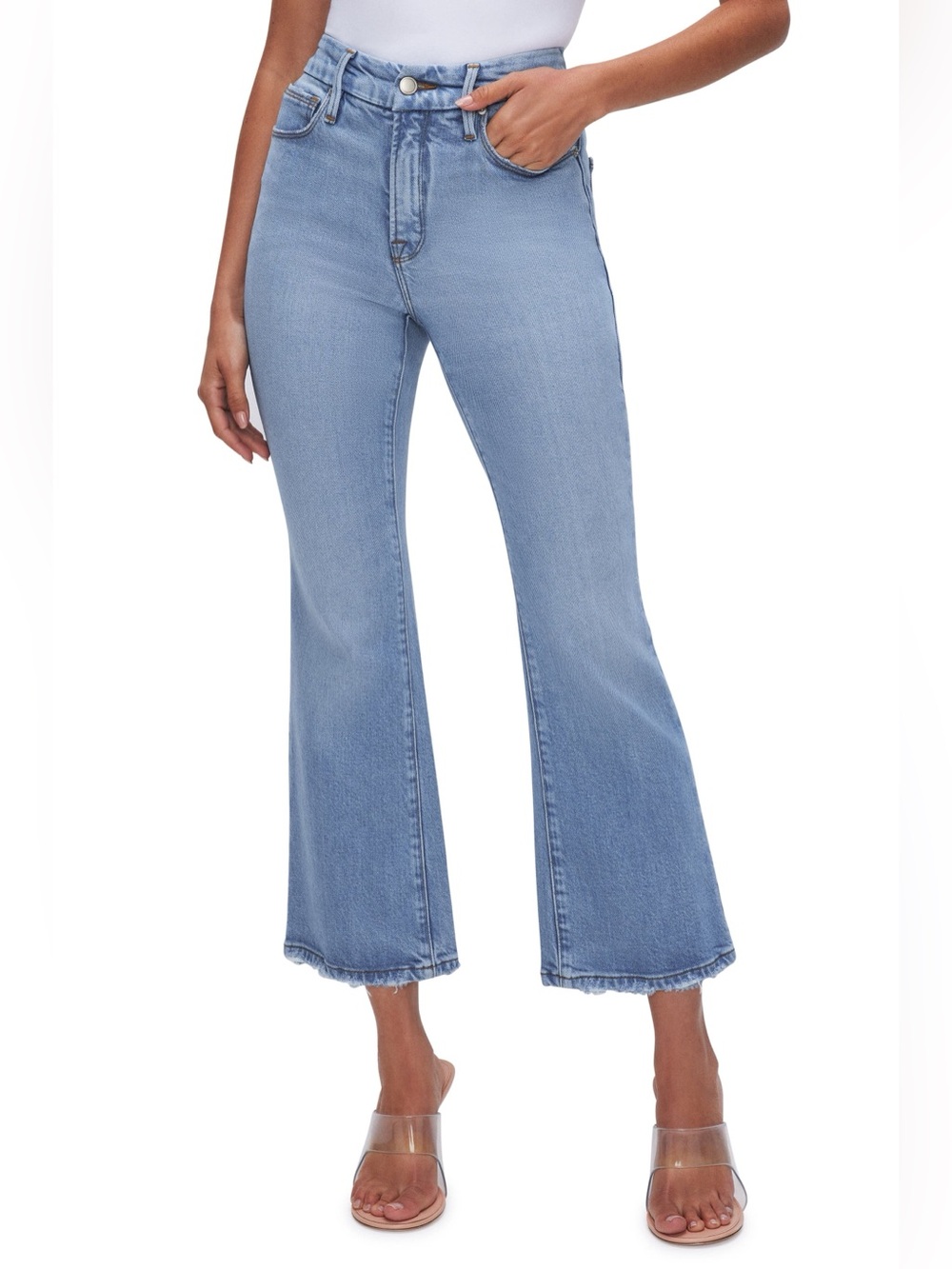 Good American Good Legs Crop Mini Boot Jeans Indigo510 Size 6/28